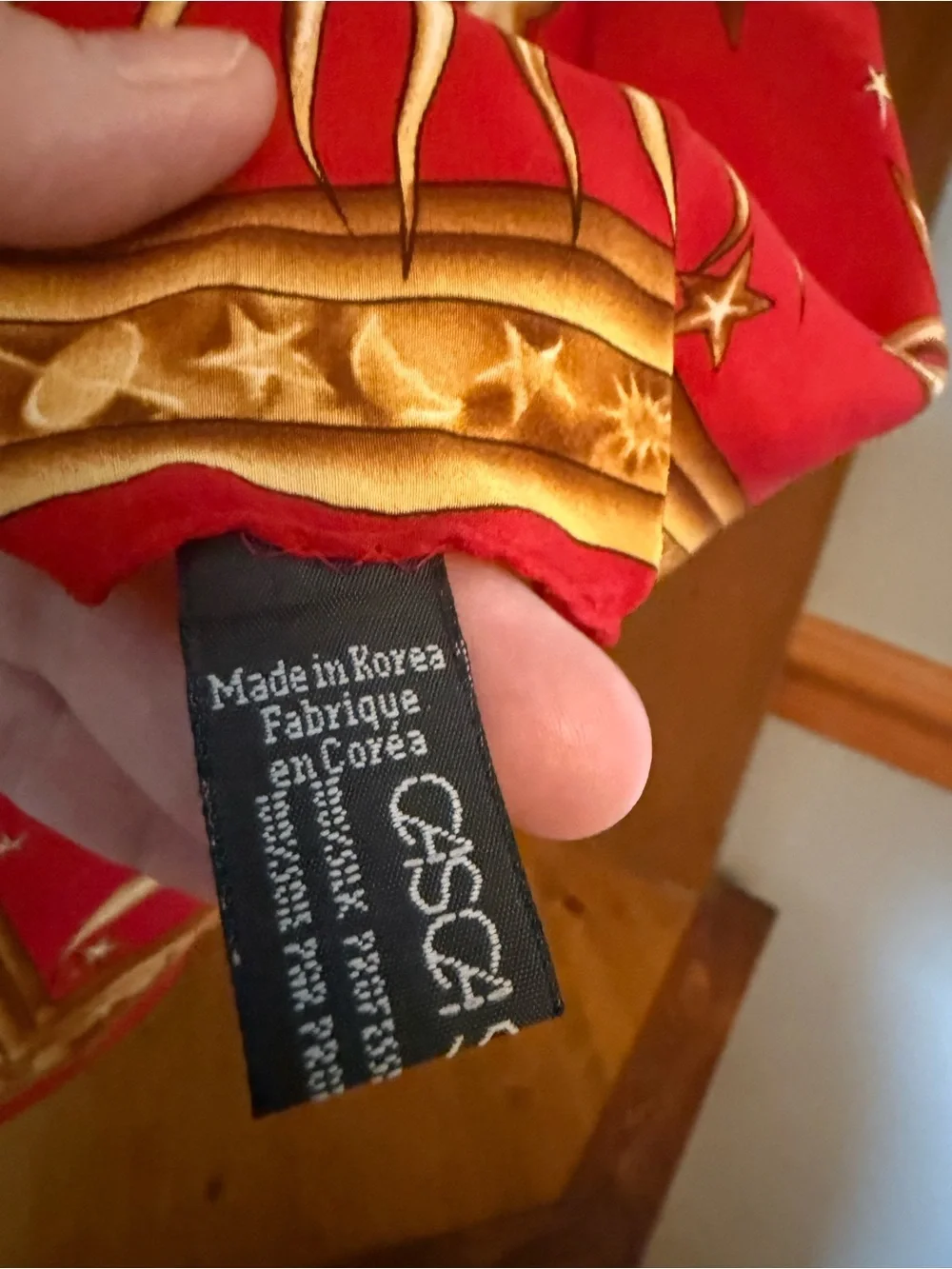 Vintage Casca 100% Silk Scarf Red & Gold Baroque Zodiac Sun Moon Star Motif